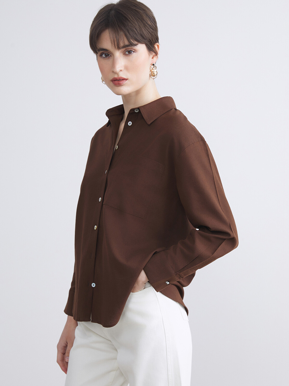 louren シャツ　ブラウン Soulife Poplin Women's Shirt - S5S206Z8-J0W | LC Waikiki