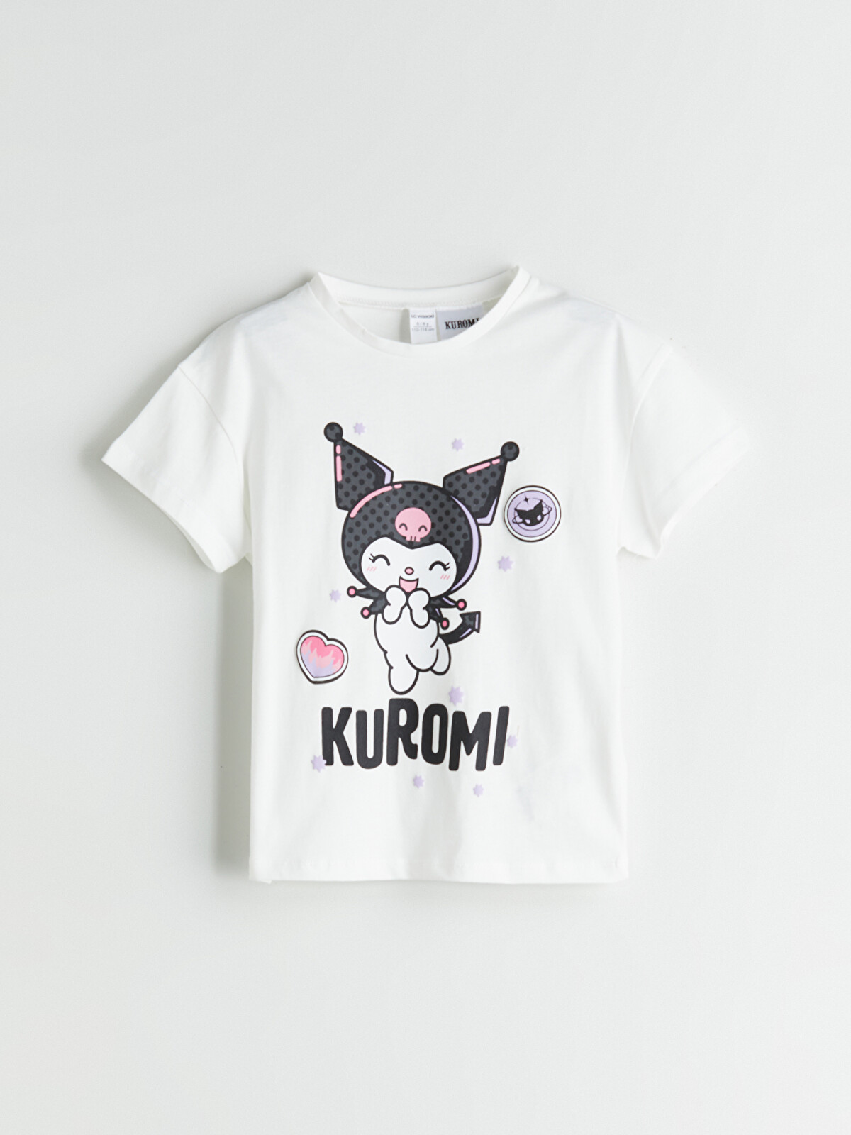 LCW Kids Beyaz Bisiklet Yaka Kuromi Baskılı Kız Çocuk Tişört