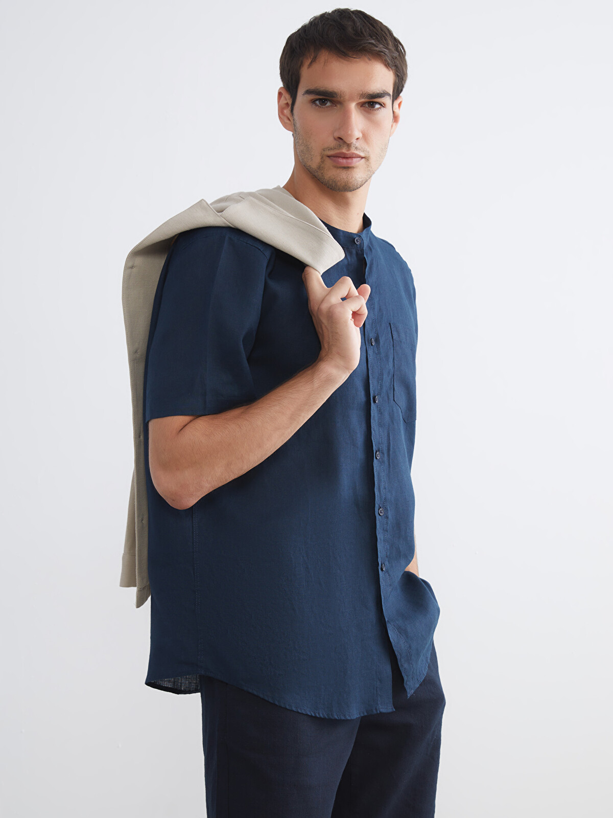 SOUTHBLUE Regular Fit Mandarin Collar Short Sleeve 100% Linen