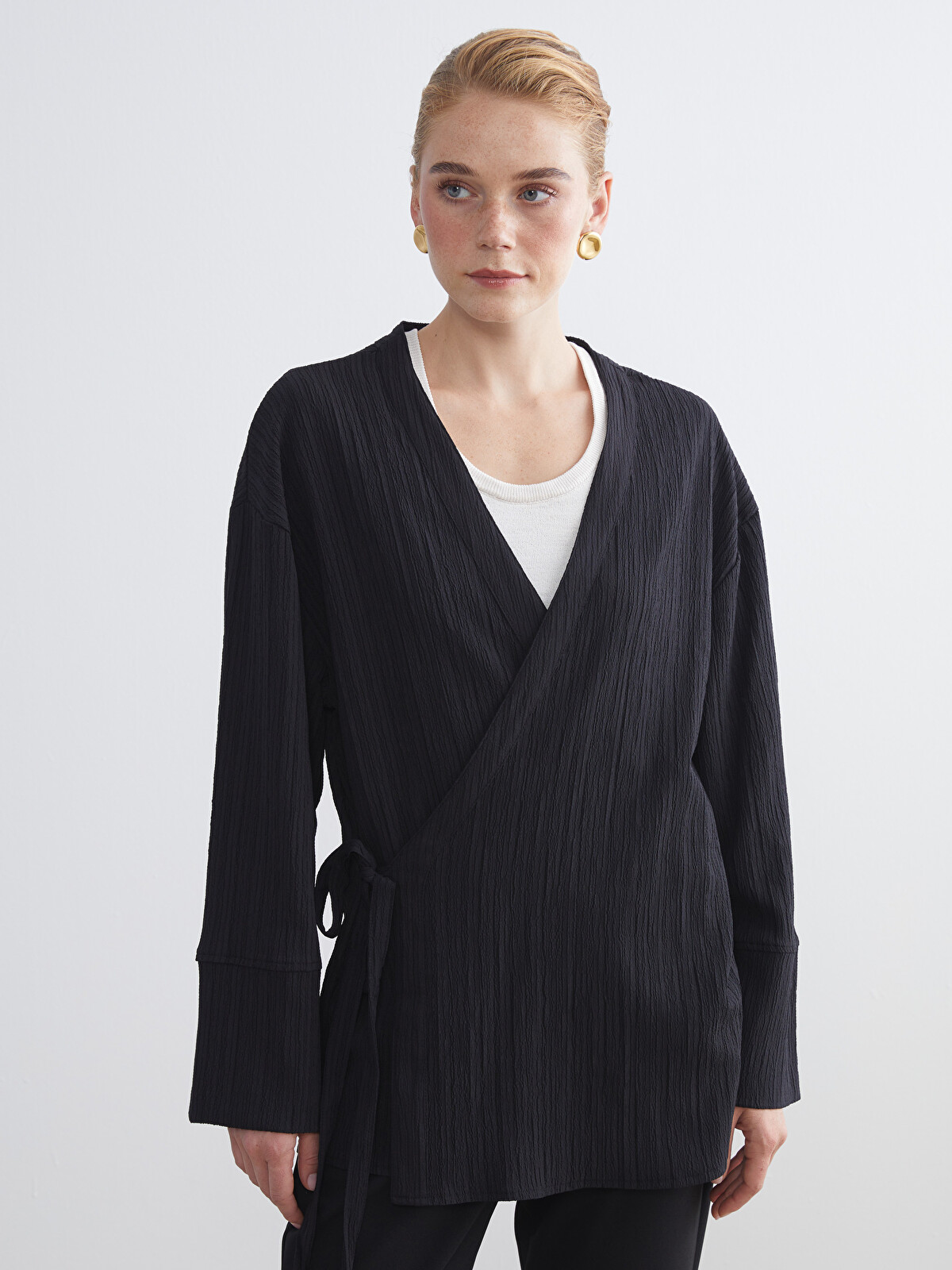 LCW Modest Kruvaze Yaka Dokulu Oversize Kadın Kimono - S5S682Z8