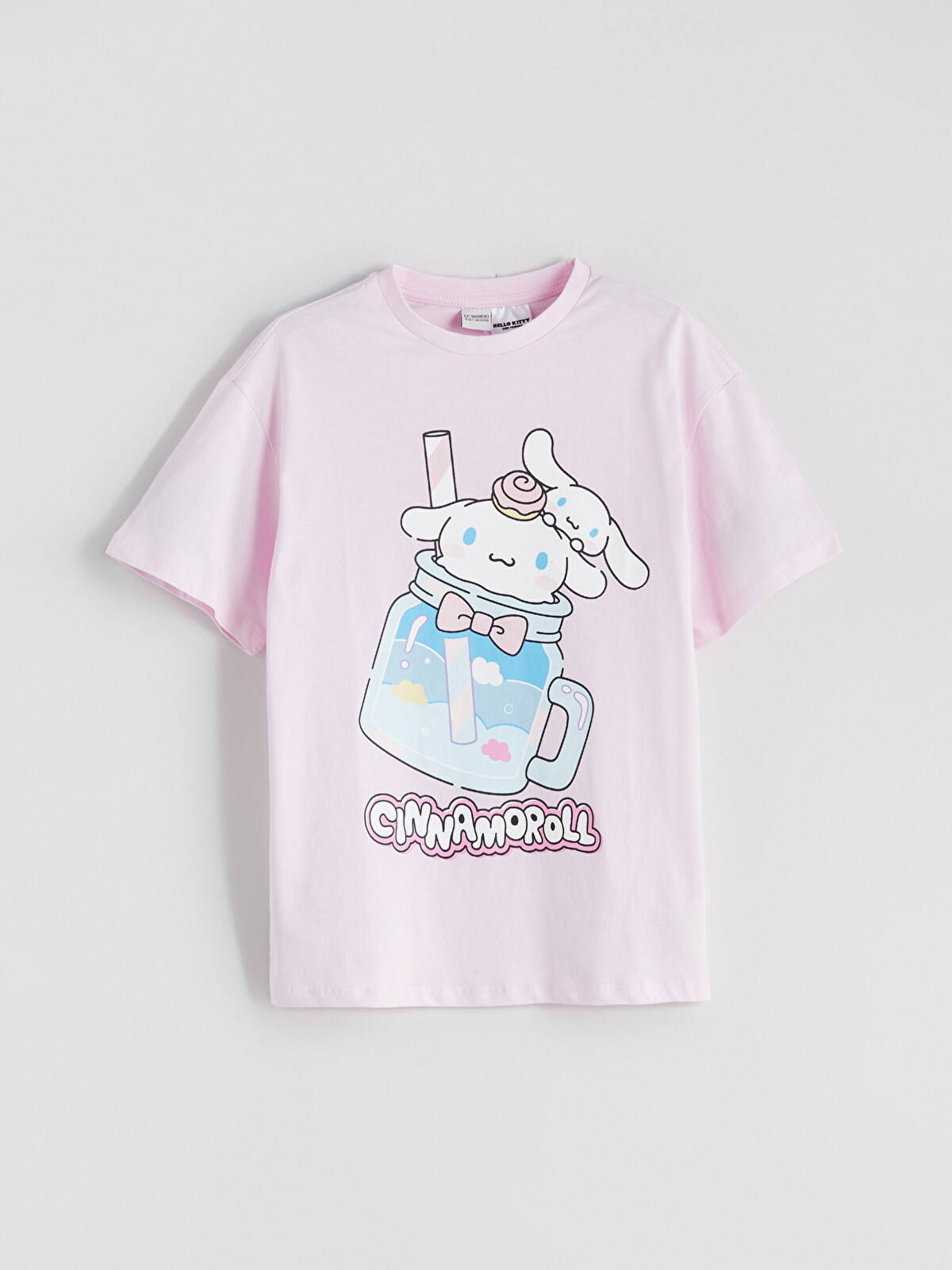 LCW Kids Pembe Bisiklet Yaka Cinnamoroll Baskılı Kız Çocuk Tişört