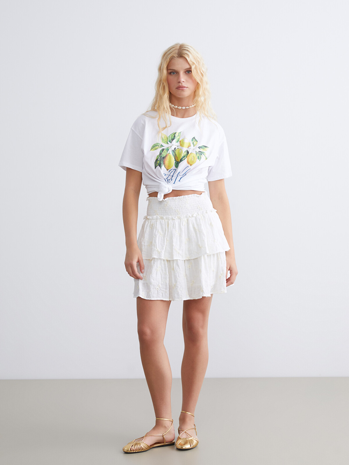 XSIDE Elastic Waist Embroidered Pleated Mini Skirt - S5S710Z8-Q6K