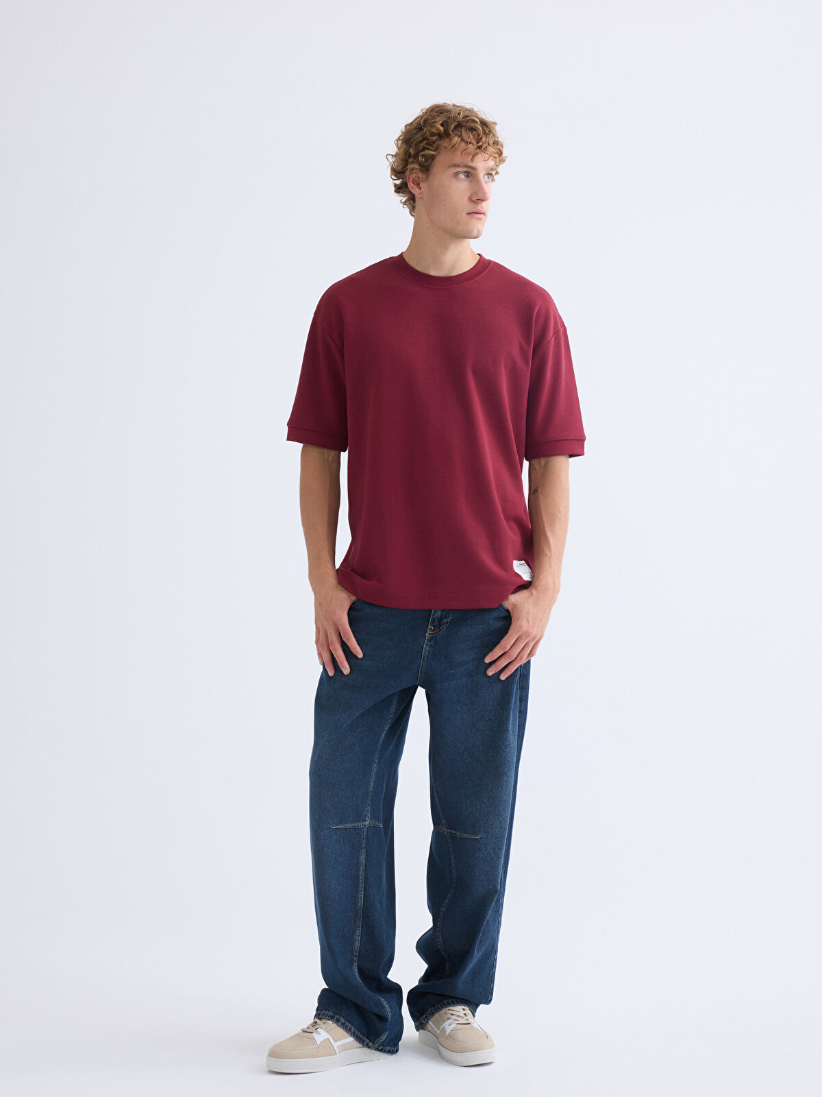 XSIDE Bordo Bisiklet Yaka Erkek Tişört - W50170Z8-HMS | LCW