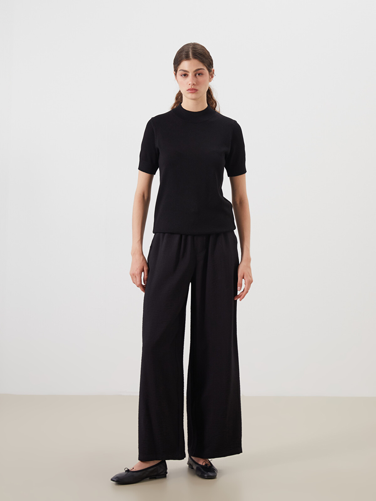 LCW Modest Elastic Waist Wide Leg Women's Trousers - W50302Z8-CVL