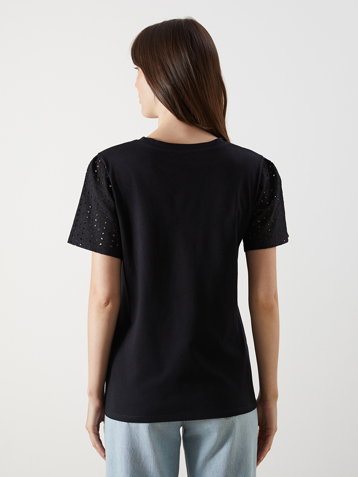 LCW Comfort Crew Neck Hole-knitted Women's T-shirt - W50331Z8-CVL