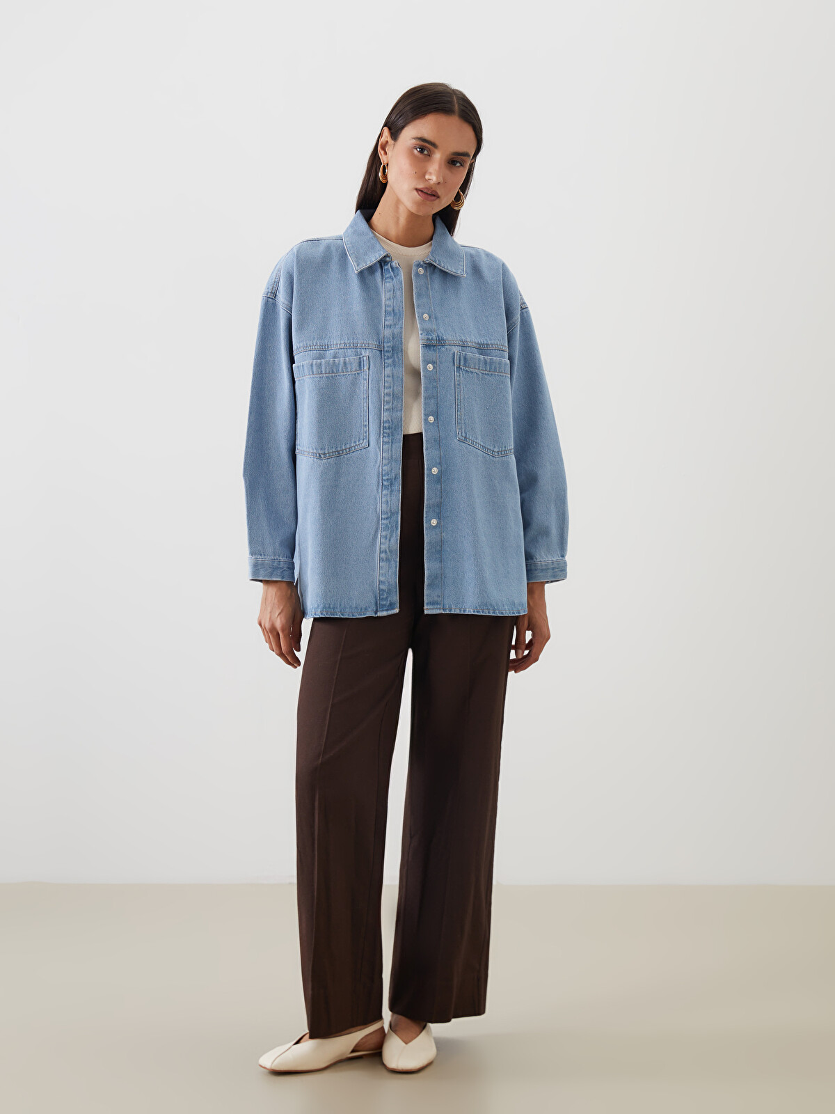 LCW Modest Collared Neck Women's Denim Jacket - W50490Z8-507 | LC