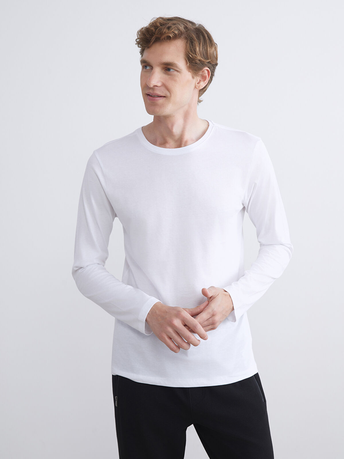 LC WAIKIKI Beyaz Bisiklet Yaka Uzun Kollu Erkek Atlet - W50564Z8