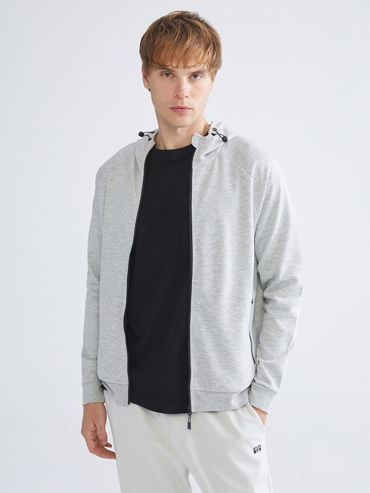 マロン✩.*˚ XSIDE ACTIVE Gri Kapüşonlu Uzun Kollu Erkek Fermuarlı Sweatshirt