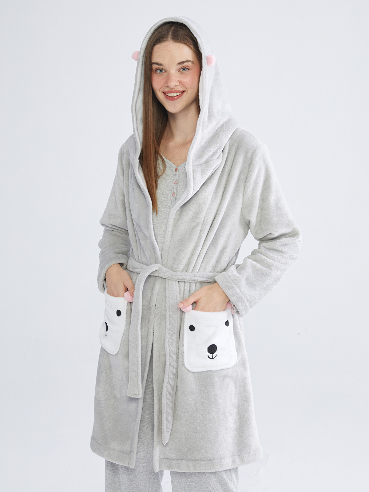 LCW DREAM Hooded Plush Women's Robe - W50759Z8-CUZ - LC Waikiki