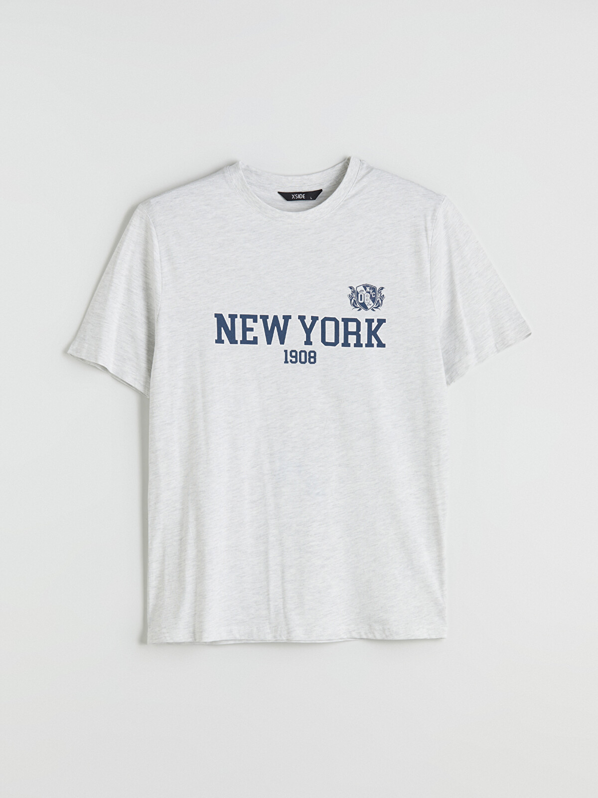 XSIDE Beyaz Bisiklet Yaka New York Baskılı Penye Erkek Tişört
