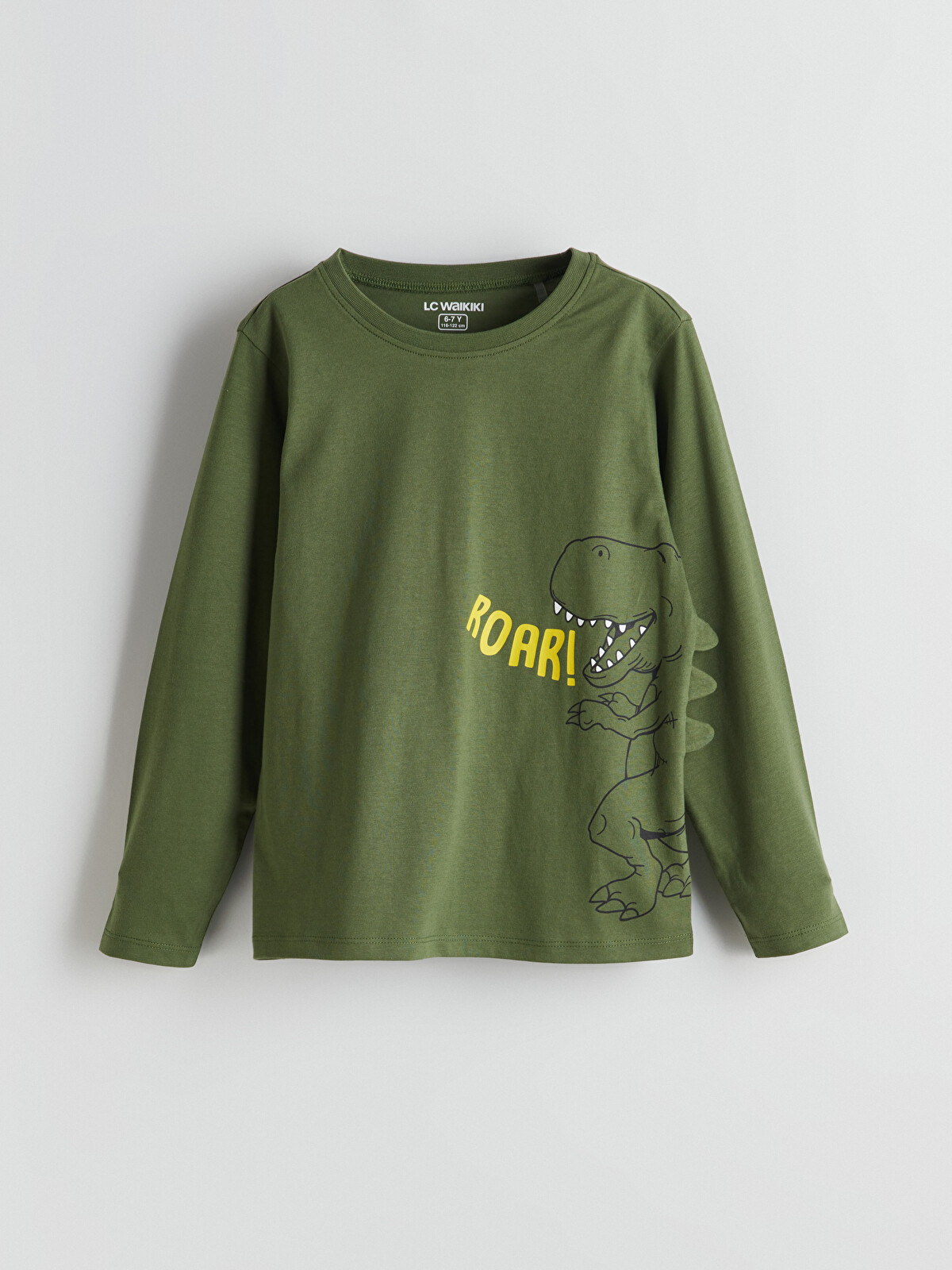 LCW Kids Yeşil Bisiklet Yaka Dinozor Baskılı Erkek Çocuk Pijama