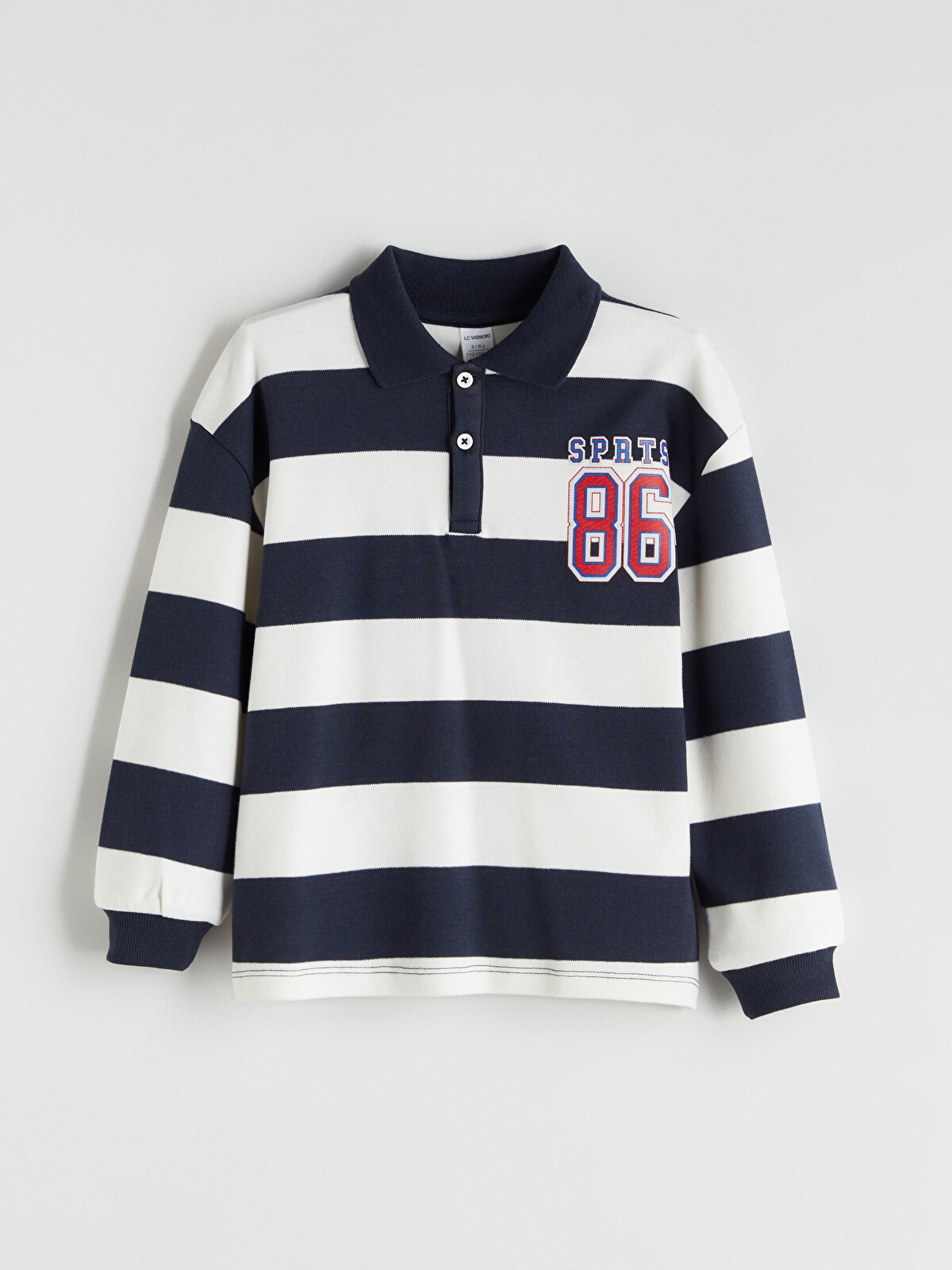LCW Kids Lacivert Polo Yaka Çizgili Erkek Çocuk Sweatshirt