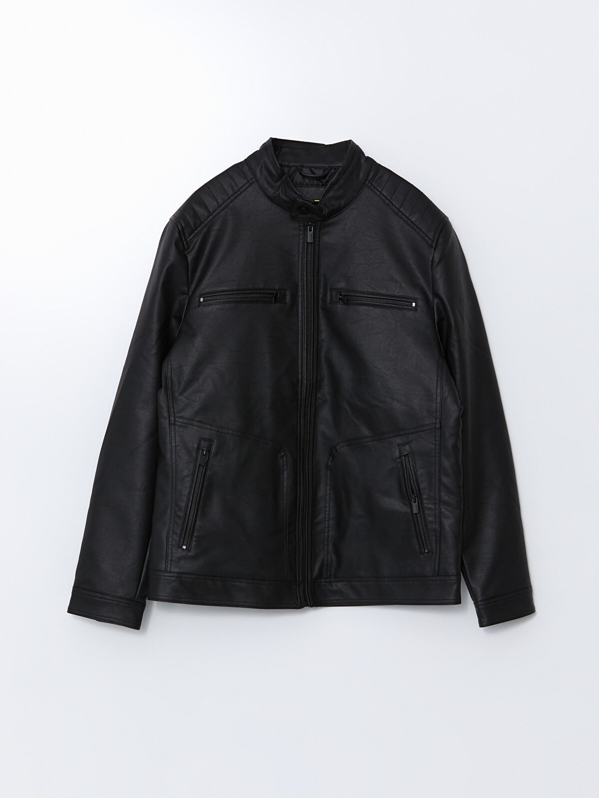 LCWAIKIKI Classic Large Size Standard Fit Biker Neck Men's Leather