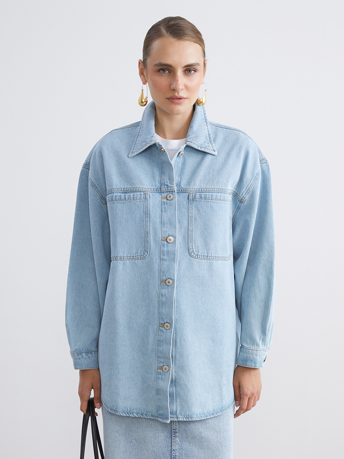 LCW Modest Gömlek Yaka Kadın Jean Ceket - W52416Z8-311 | LC Waikiki