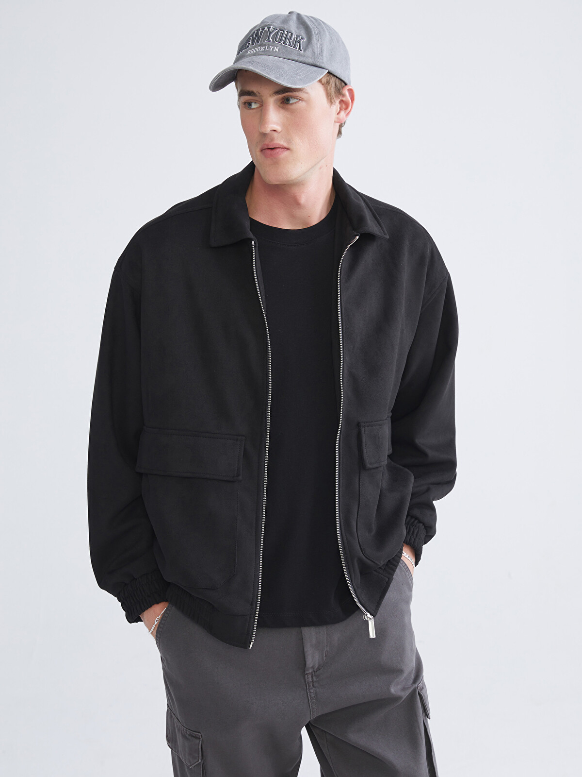 XSIDE Loose Fit Collared Neck Suede Men's Jacket - W52463Z8-CVL