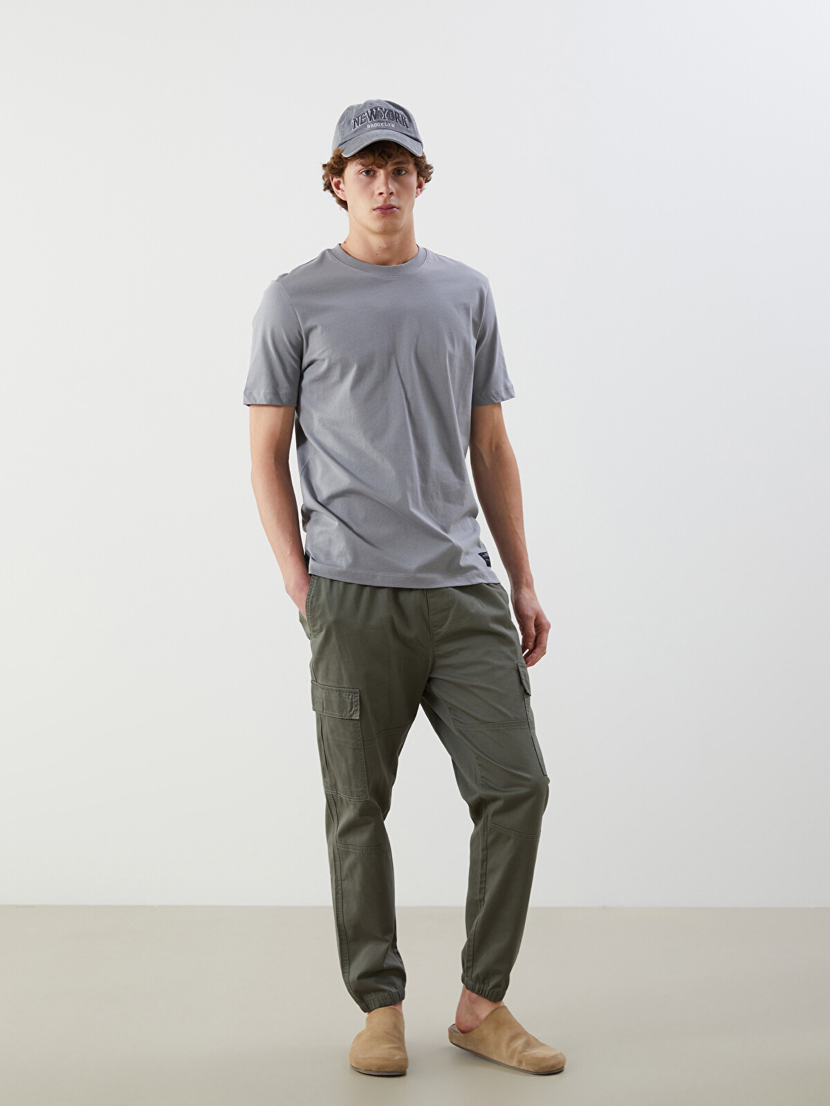 XSIDE Haki Standart Kalıp Gabardin Erkek Kargo Pantolon - W52497Z8