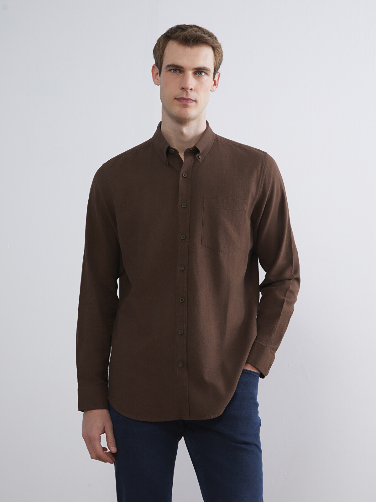LCWAIKIKI Classic Regular Fit Long Sleeve Linen Blend Men's Shirt
