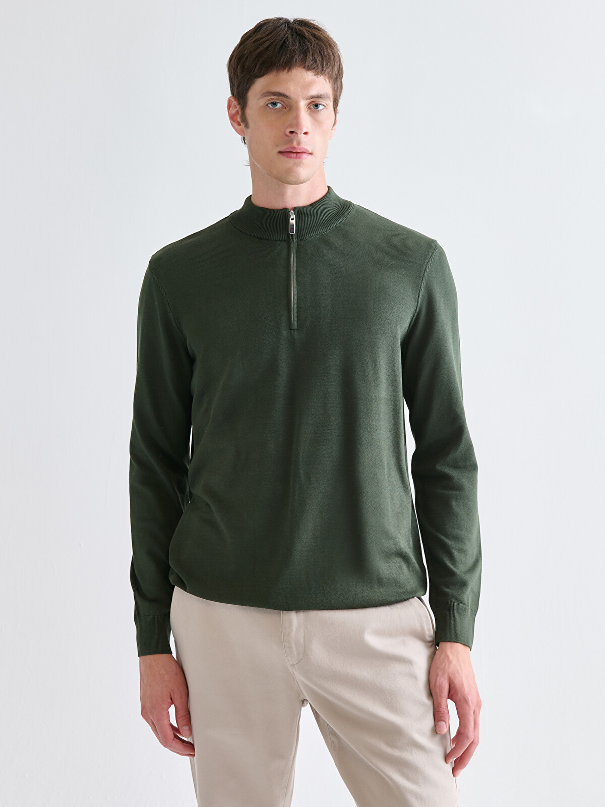 SOUTHBLUE Haki Dik Yaka Erkek Triko Kazak - W53049Z8-HCM | LCW