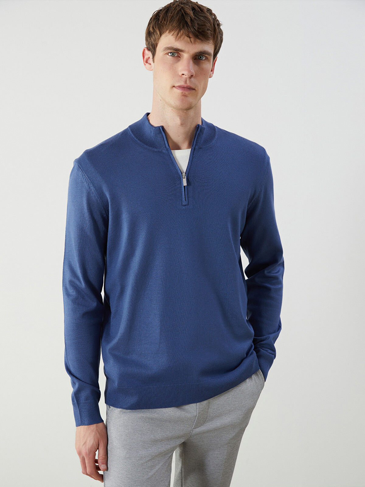 SOUTHBLUE İndigo Dik Yaka Erkek Triko Kazak - W53049Z8-J2H | LCW