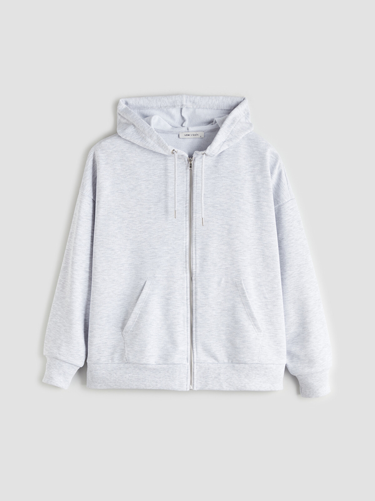 LCW Vision Gri Kapüşonlu Oversize Kadın Fermuarlı Sweatshirt