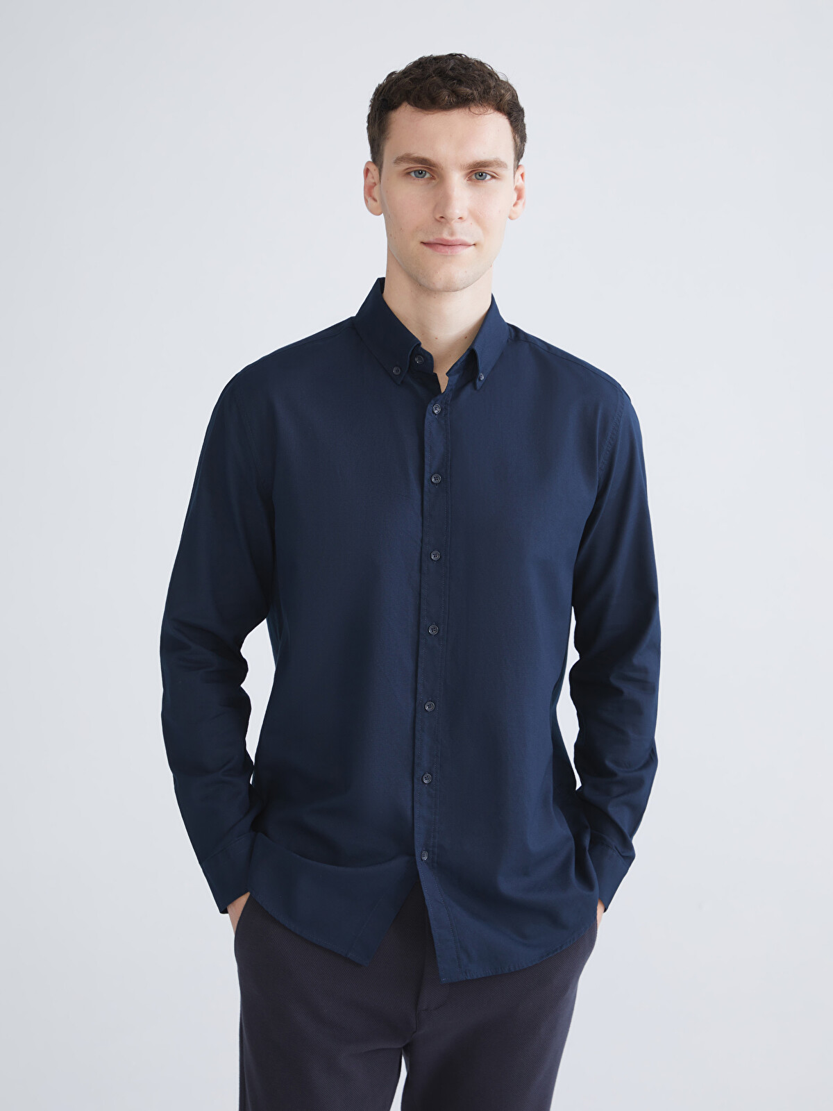 ダークブルーソックスとネイビー長袖シャツセット SOUTHBLUE Slim Fit Long Sleeve Oxford Men's Shirt - W53916Z8-RFH