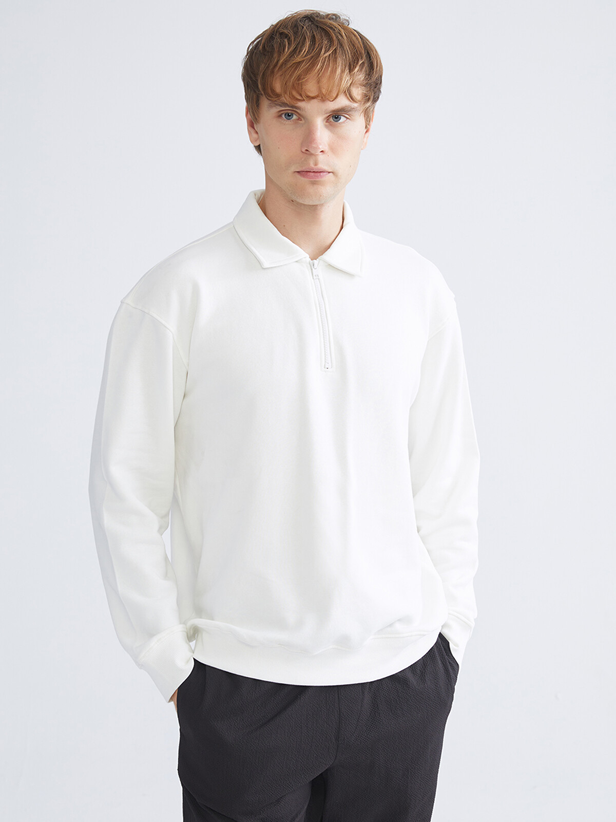 XSIDE Ekru Polo Yaka Erkek Sweatshirt - W54289Z8-EEW | LCW