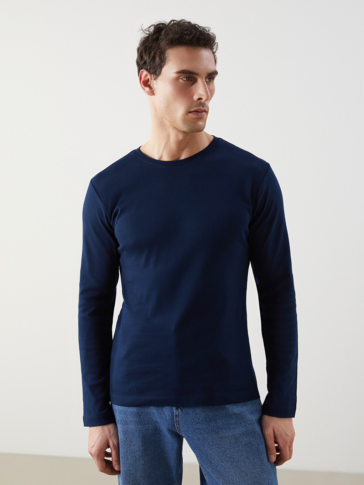【k.k225】long sleeve T shirt navy LCWAIKIKI Classic Crew Neck Basic Long Sleeve Men's T-shirt
