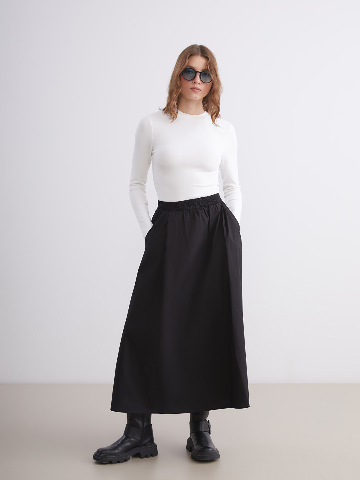 XSIDE Jupe A-Line en Popeline à Taille Élastiquée - W54678Z8-CVL