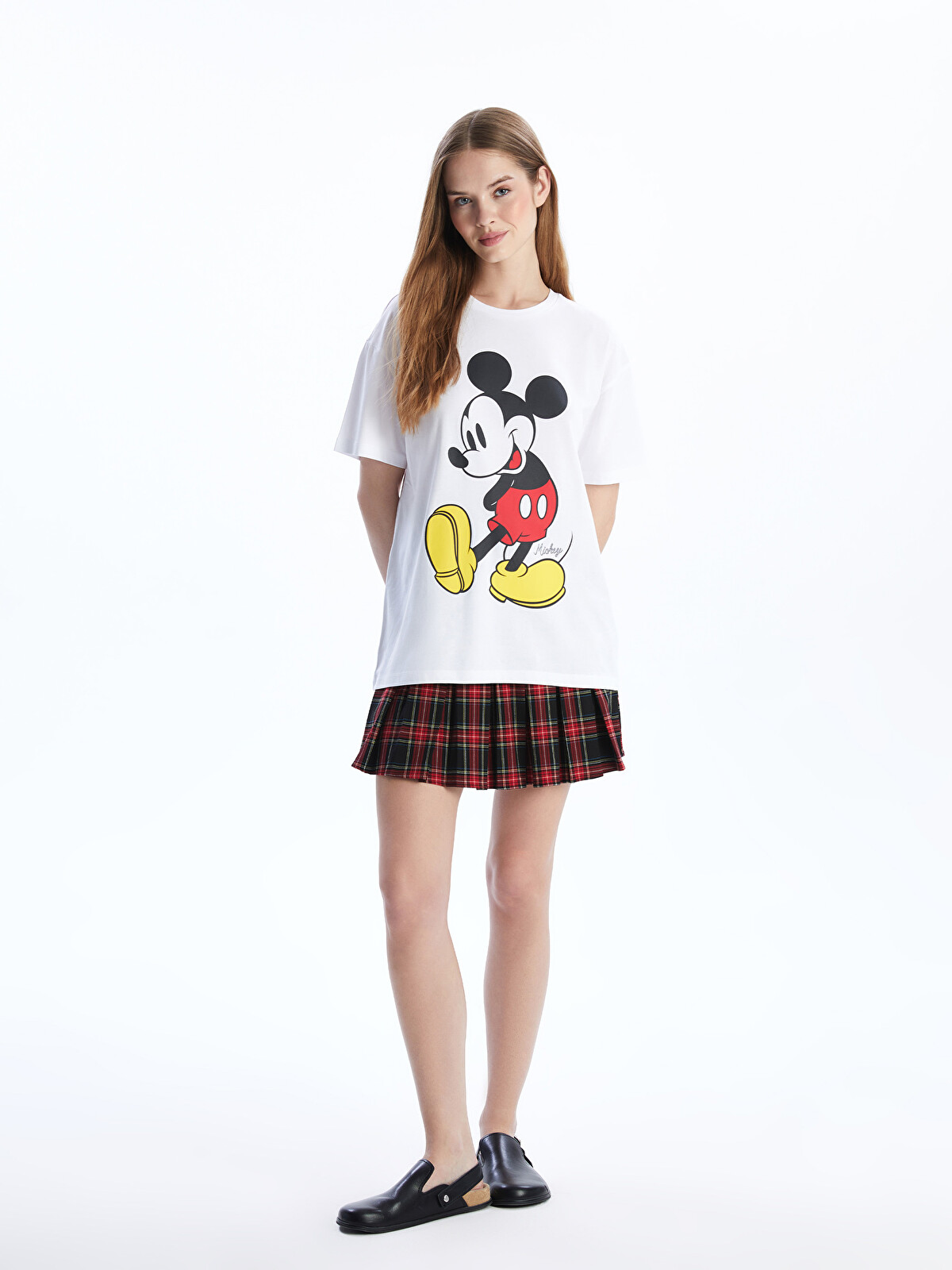 XSIDE Bisiklet Yaka Mickey Mouse Baskılı Kadın Tişört - W54739Z8