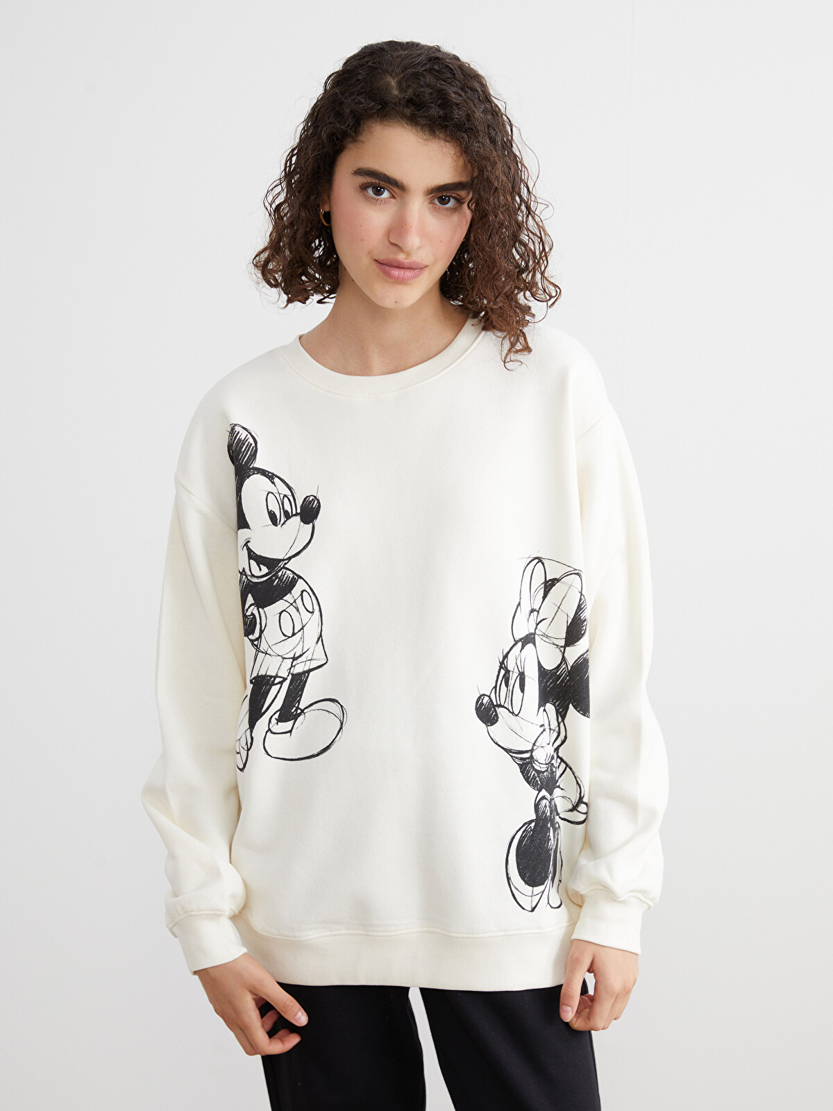 XSIDE Mickey And Minnie Mouse Printed Oversize Women's Sweatshirt