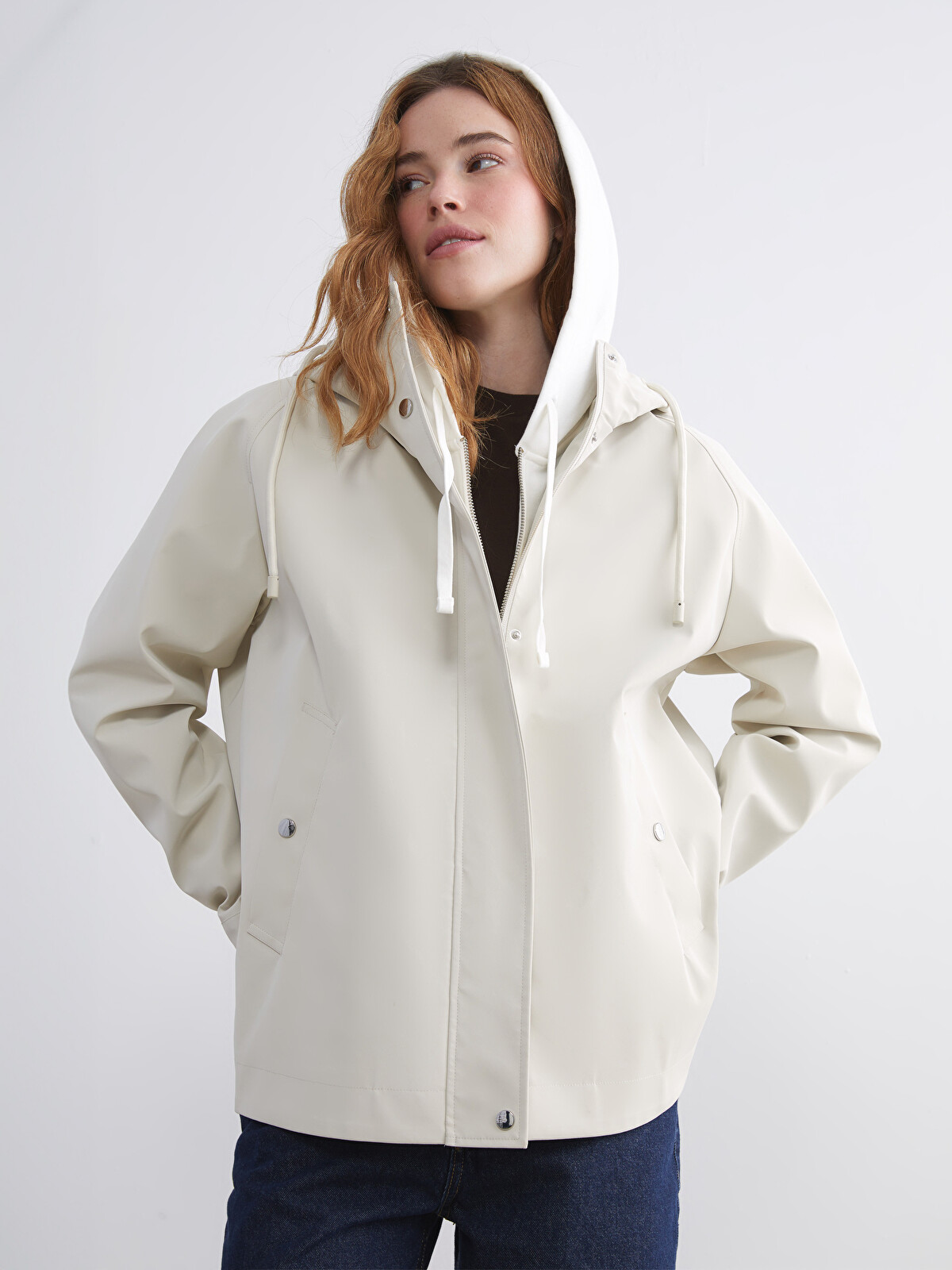 XSIDE Hooded Oversize Faux Leather Women's Raincoat - W54826Z8-DS3 XSIDE Hooded Oversize Faux Leather Women's Raincoat - W54826Z8-DS3