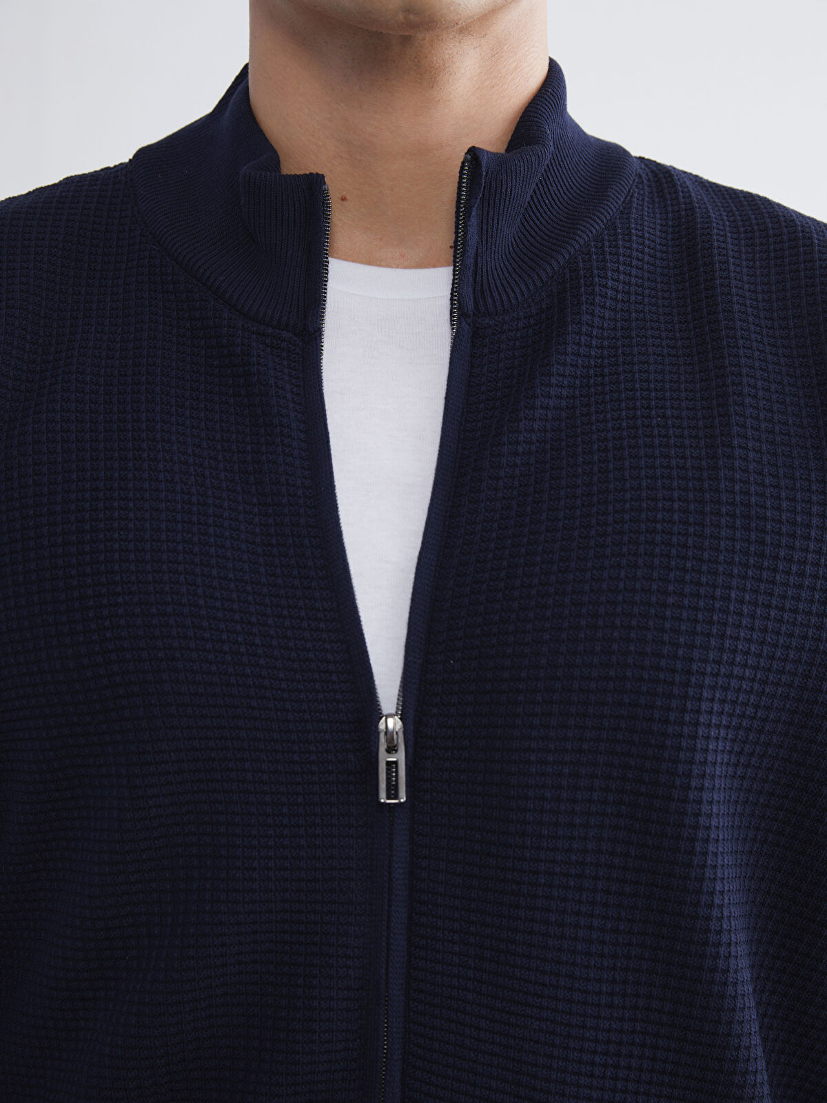 SOUTHBLUE Lacivert Standart Kalıp Dik Yaka Erkek Triko Hırka