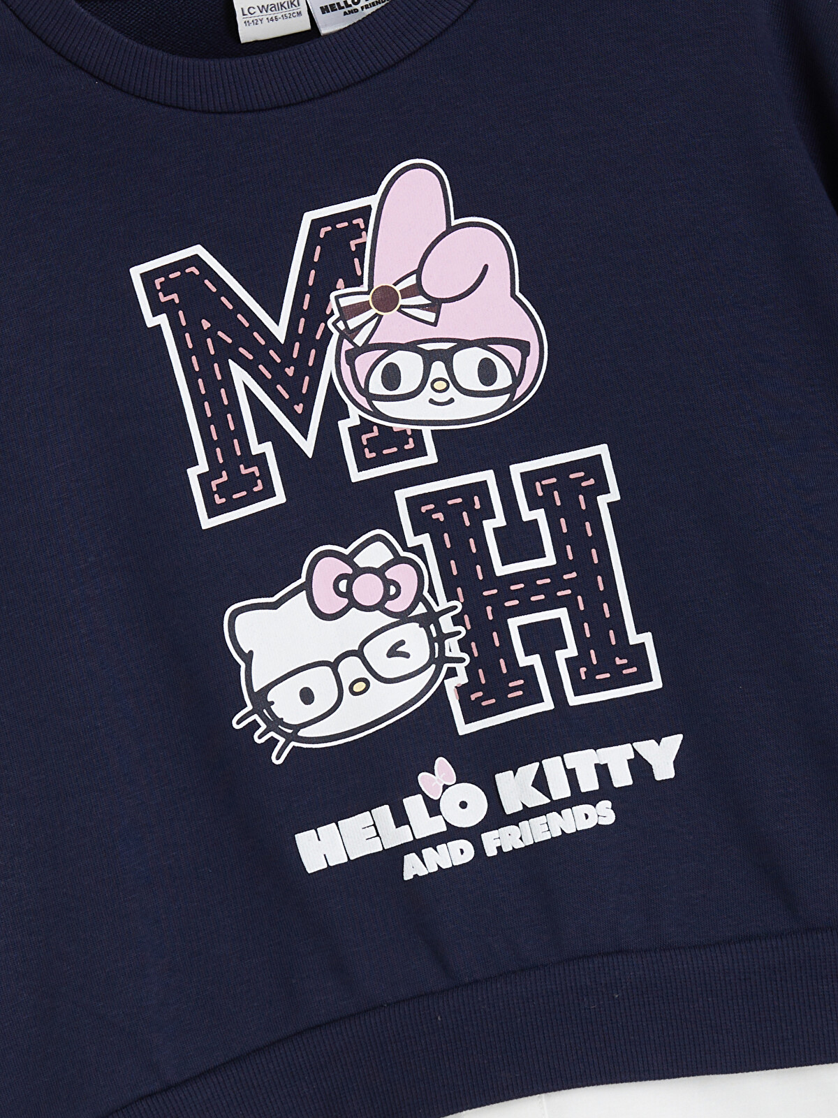 LCW Kids Lacivert Bisiklet Yaka Hello Kitty Baskılı Kız Çocuk
