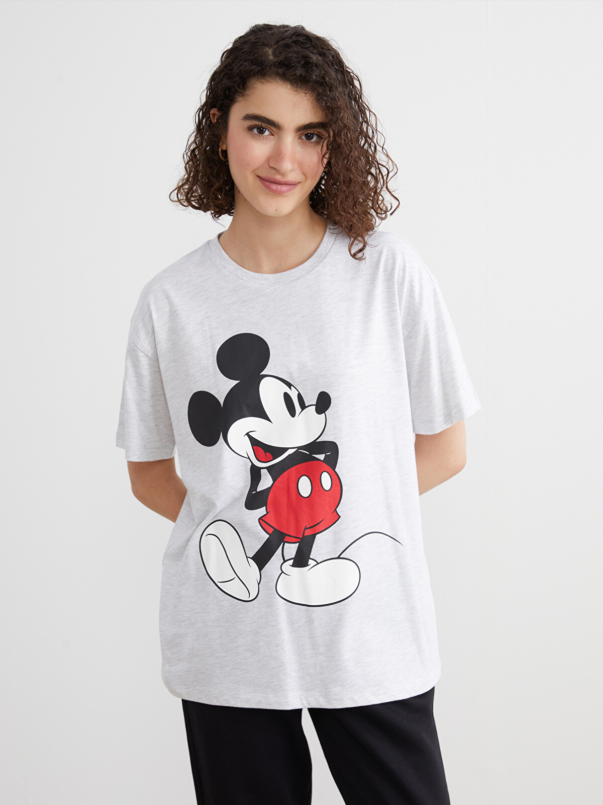 XSIDE Bisiklet Yaka Mickey Mouse Baskılı Kadın Tişört - W55035Z8