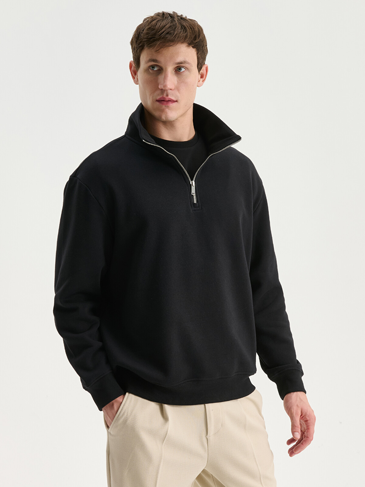 LCW Vision Zippered Funnel Neck Men's Thick Sweatshirt - W55117Z8