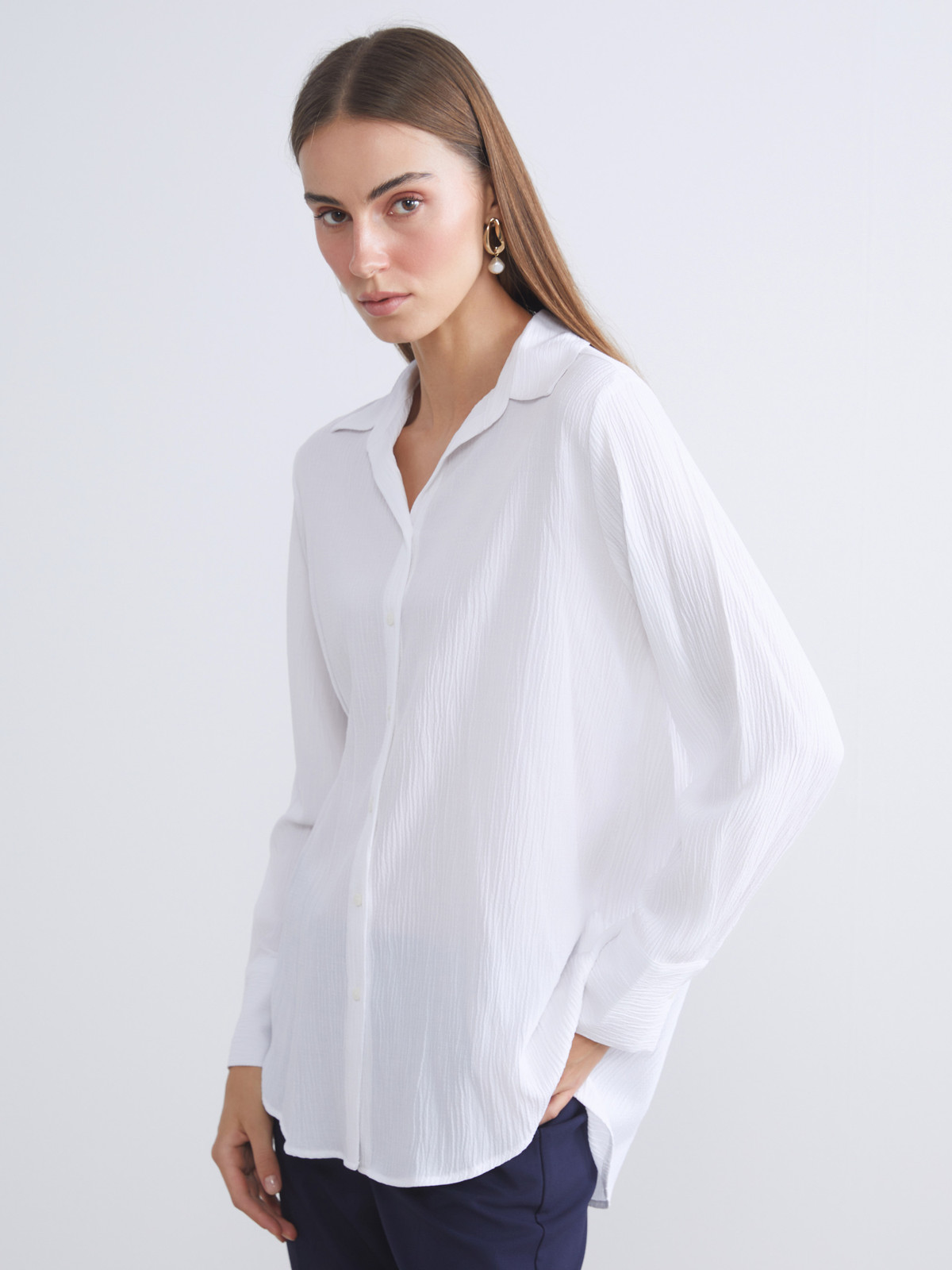 LCWAIKIKI Classic Textured Women's Shirt - W55442Z8-Q6K | LC Waikiki