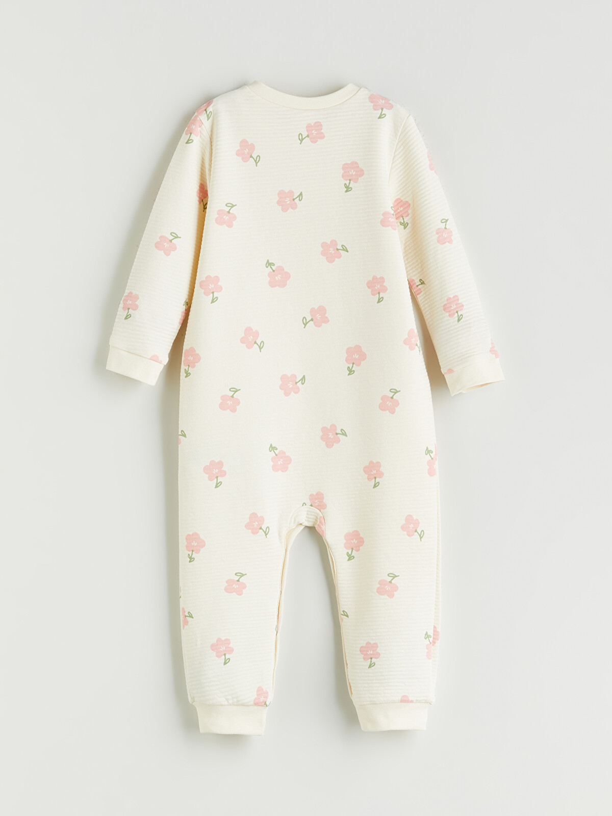 LCW baby Ekru Bisiklet Yaka Çiçekli Kız Bebek Tulum - W55556Z1-LRB