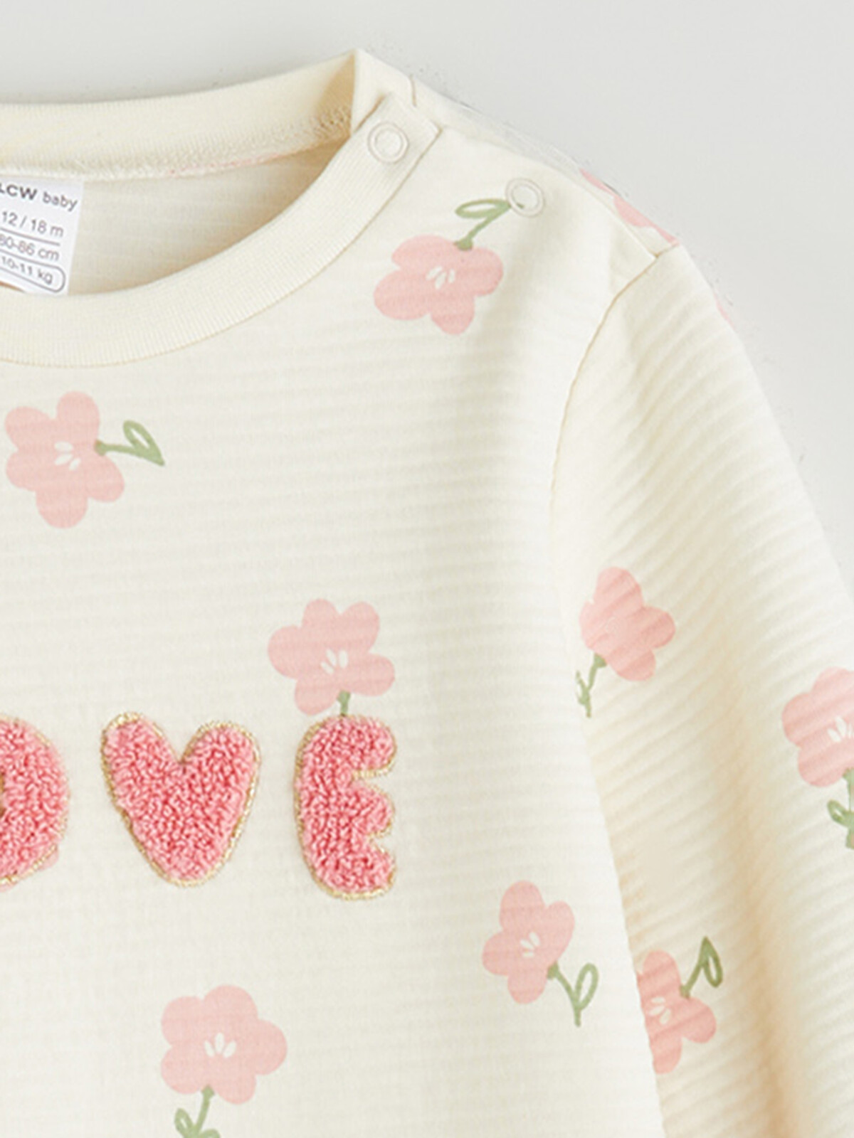 LCW baby Ekru Bisiklet Yaka Çiçekli Kız Bebek Tulum - W55556Z1-LRB