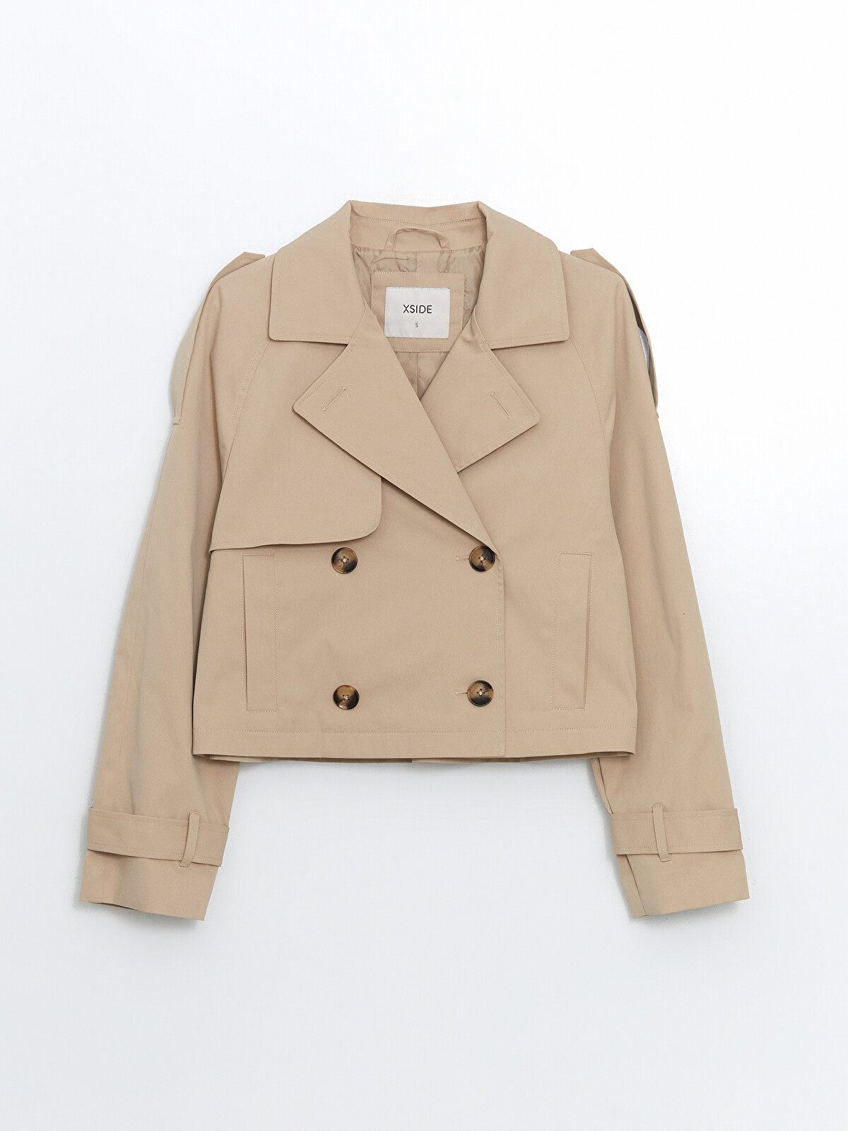 ケロっこ XSIDE Bej Ceket Yaka Crop Kadın Trençkot - W55594Z8-K5P | LCW
