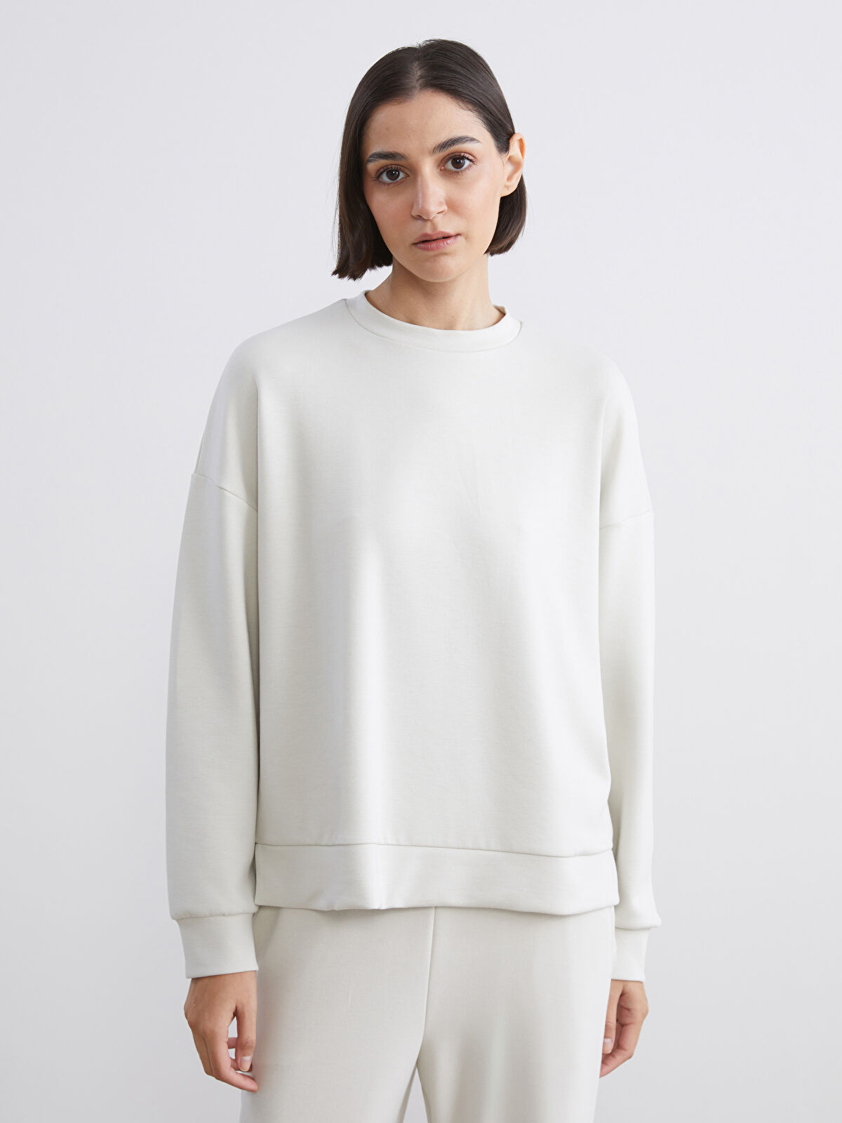 LCW Vision Gri Bisiklet Yaka Oversize Kadın Sweatshirt - W55739Z8