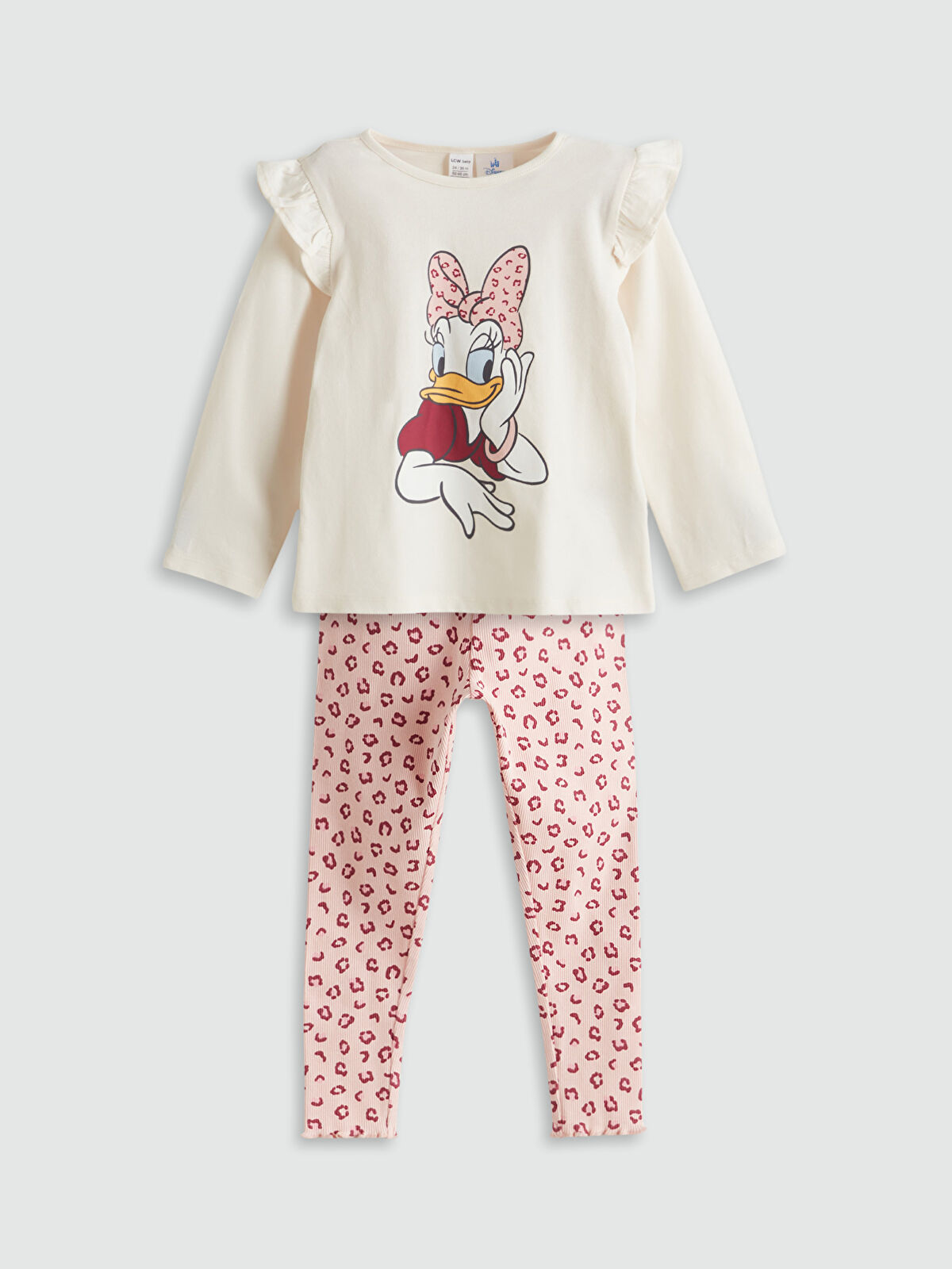 ♡♡ LCW baby Bej Bisiklet Yaka Daisy Duck Baskılı Kız Bebek Tişört ve