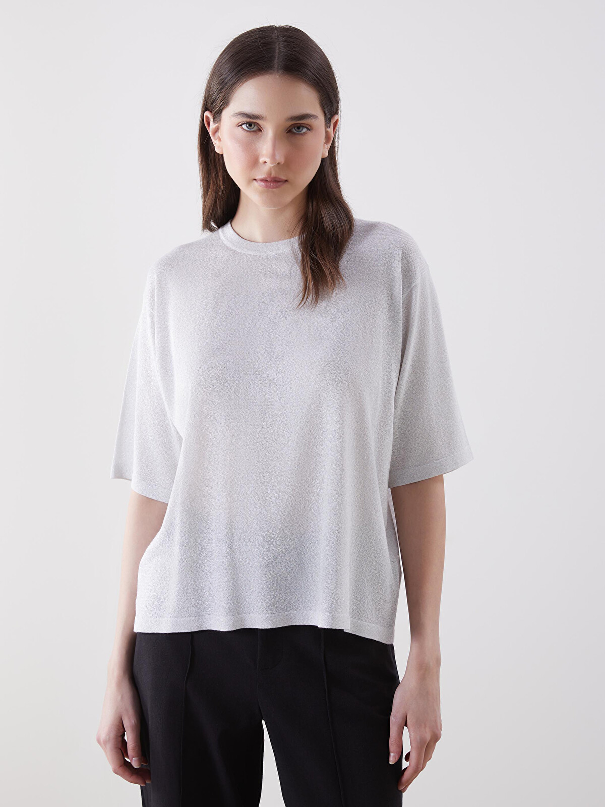 LCW Vision Crew Neck Glitter Oversize Women's Knit Sweater