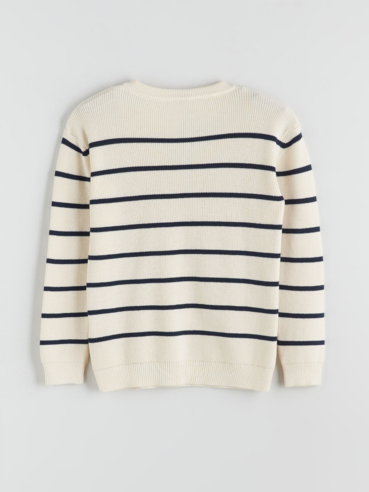 LCW Kids Bej Bisiklet Yaka Çizgili Erkek Çocuk Kazak - W56091Z4