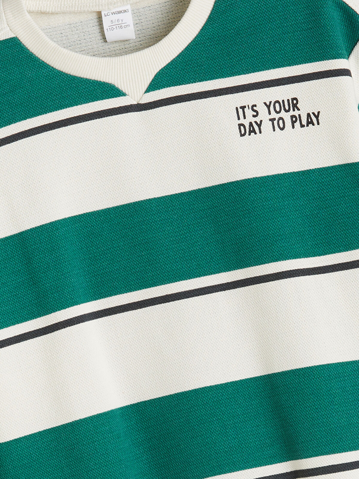 LCW Kids Bej Bisiklet Yaka Çizgili Erkek Çocuk Sweatshirt