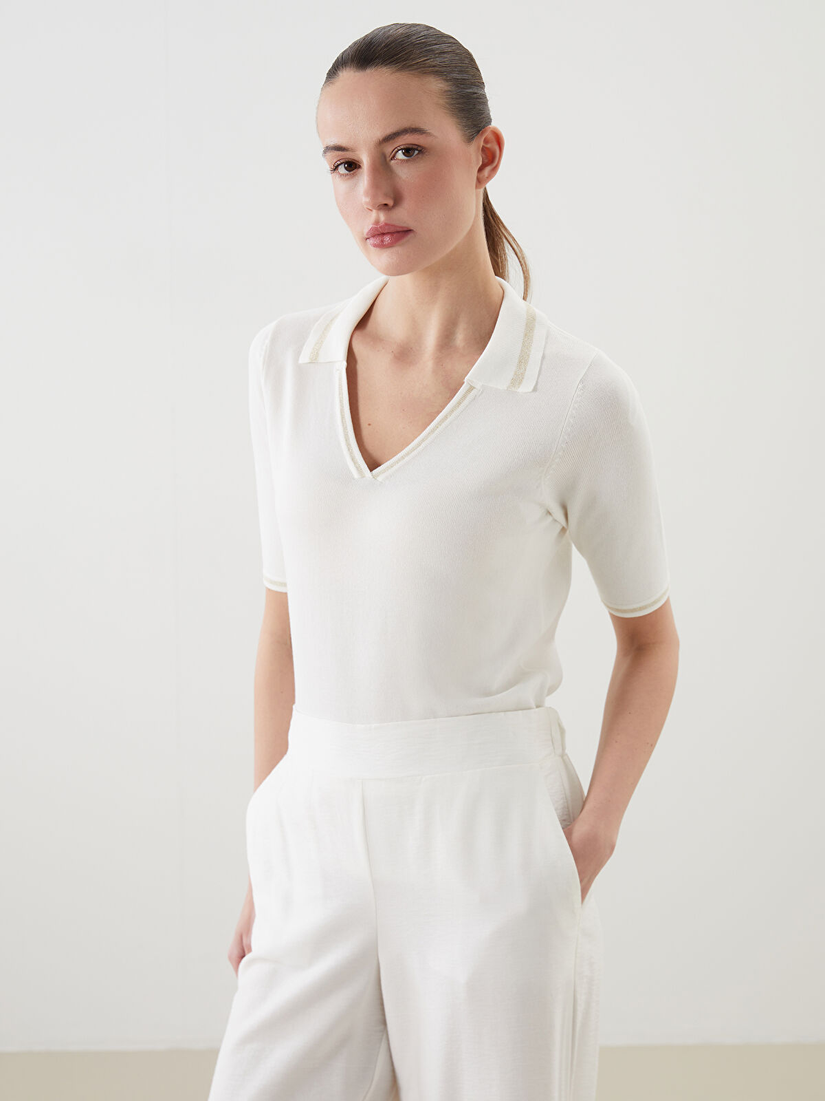 LCWAIKIKI Classic Pulover Tricotat cu Guler Polo pentru Femei