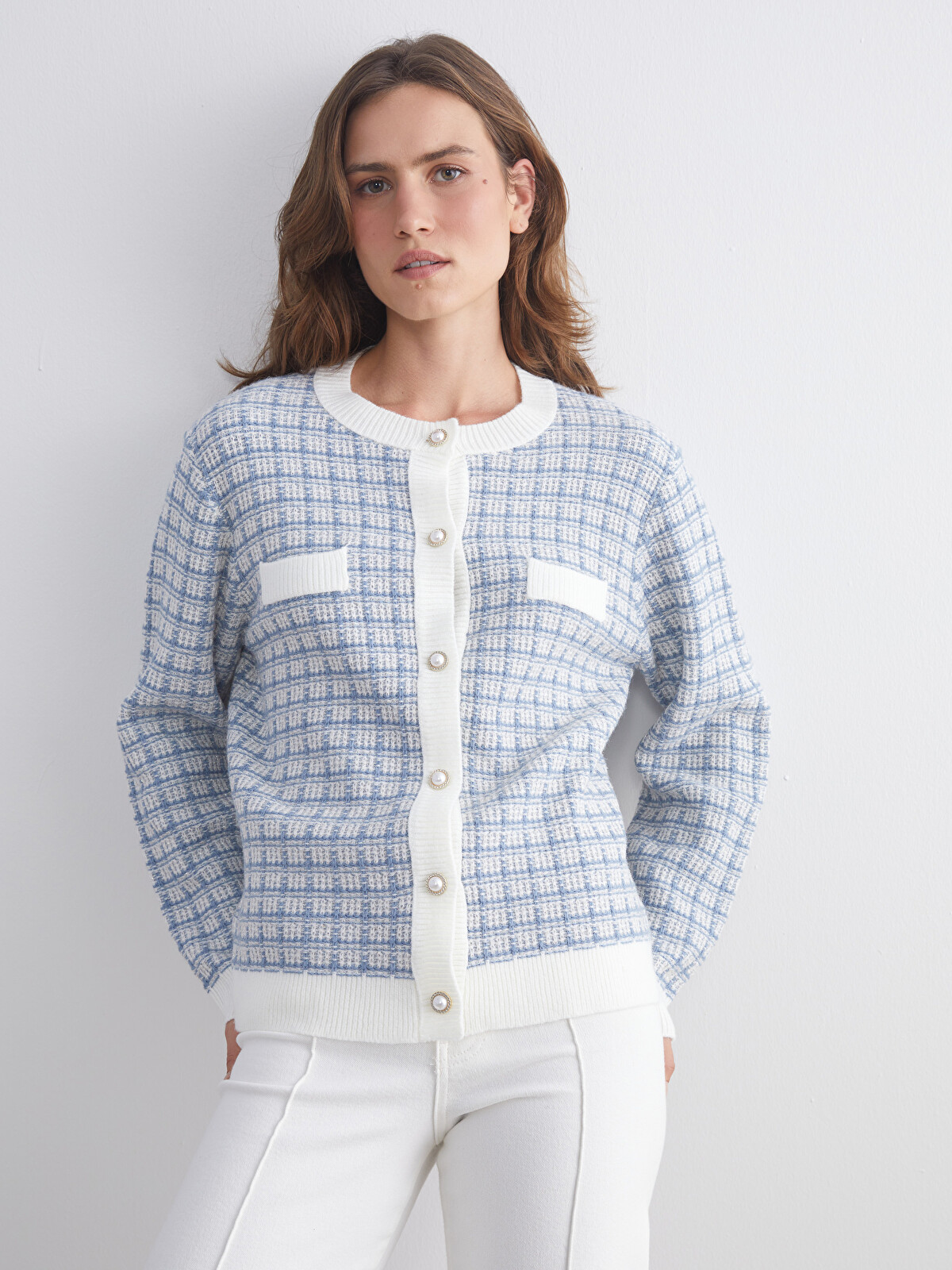 LCWAIKIKI Classic Crew Neck Patterned Women's Knitwear Cardigan