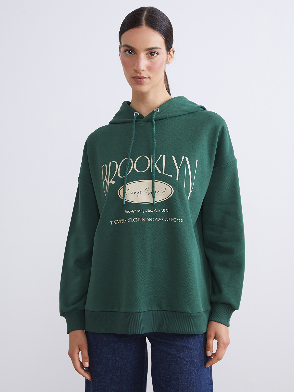 LCW Modest Brooklyn Printed Oversize Women's Thick Hoodie
