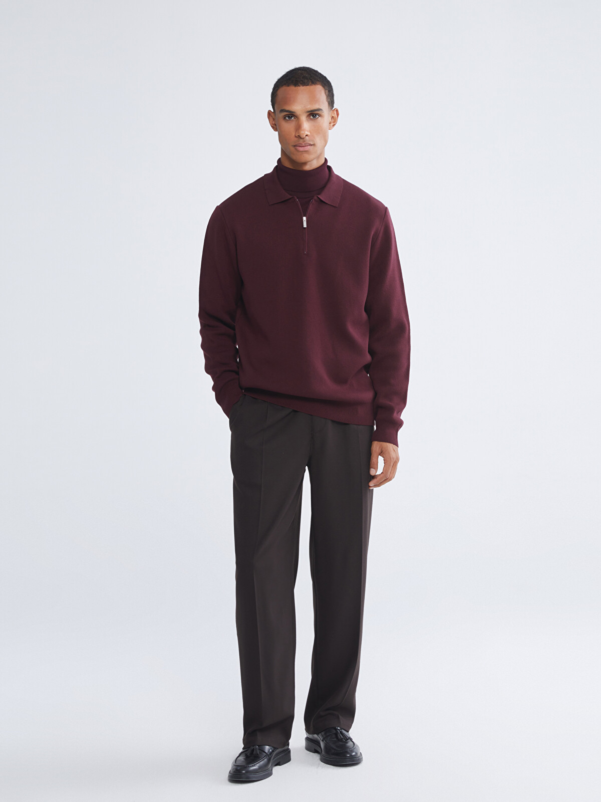 LCW Vision Bordo Polo Yaka Erkek Triko Kazak - W57929Z8-J0S | LCW