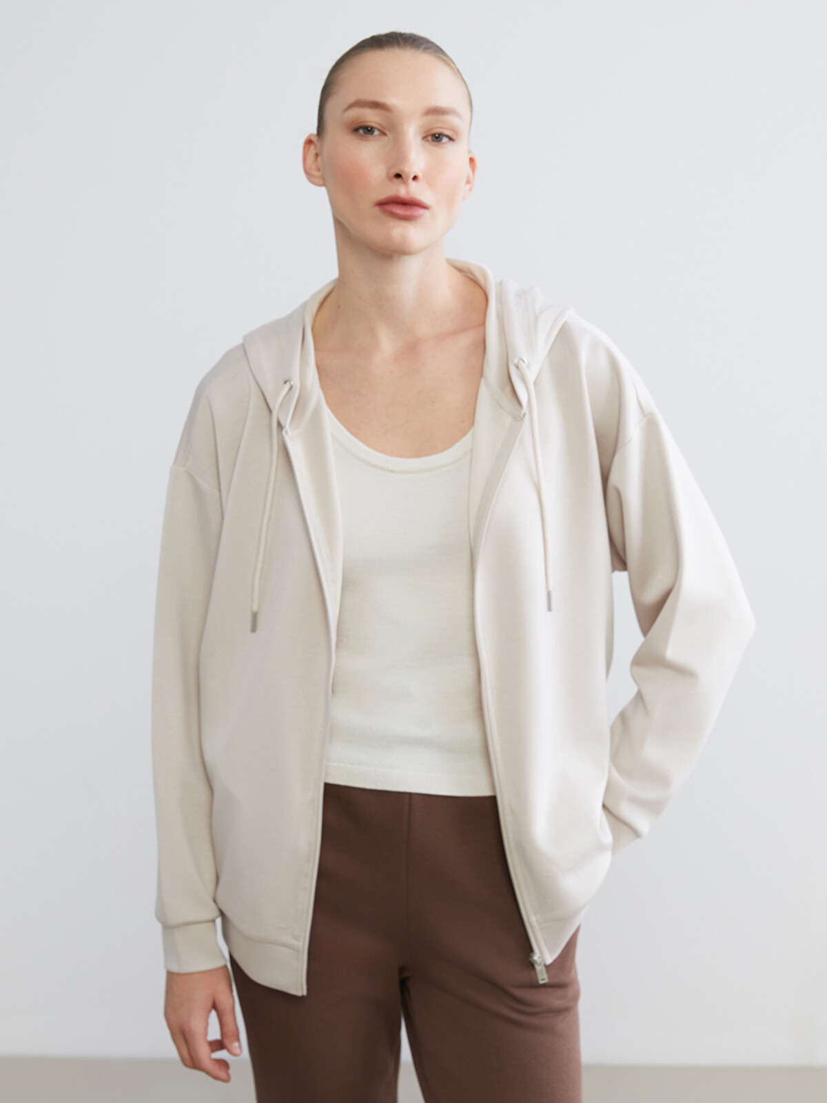 LCW EVERYDAY Hooded Oversize Women's Zipper Sweatshirt - W57958Z8