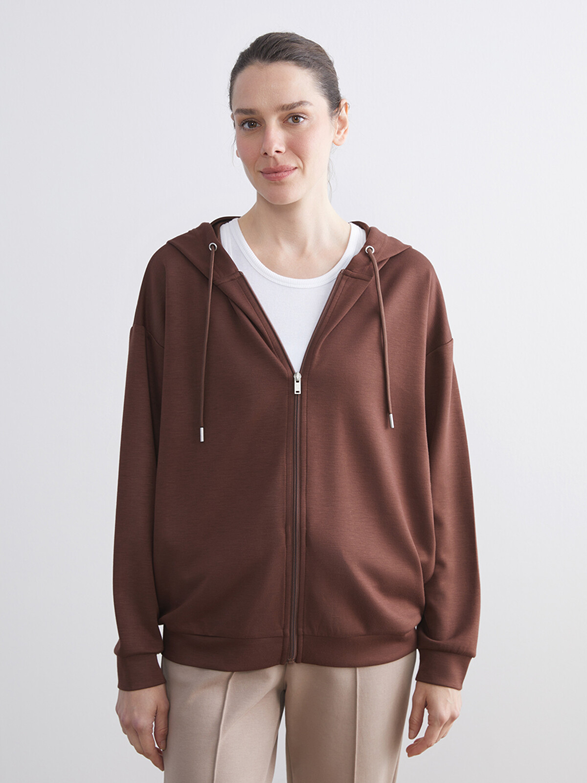 LCW EVERYDAY Kapüşonlu Oversize Kadın Fermuarlı Sweatshirt